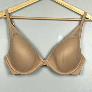 ThirdLove beige 24/7 Classic Uplift Plunge mesh overlay Bra, 34D 1/2.